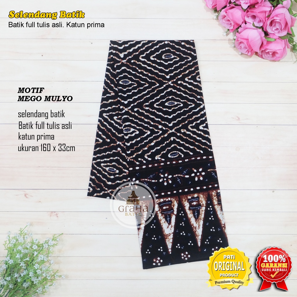 JARIK JARIT SELENDANG BATIK KAIN BATIK TULIS BAKARAN PAKAIAN BAJU ADAT PATI MOTIF MEGO MULYO-2
