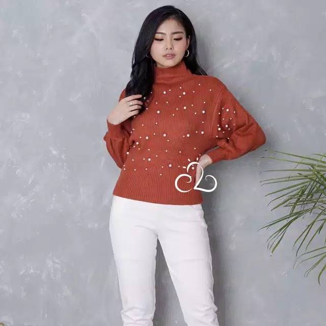 Sweater wanita knitt pearl outer wanita bahan rajut winter sweater musim dingin