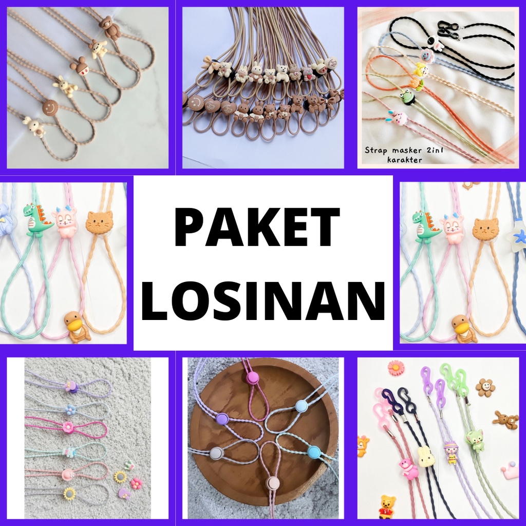 ((ISI 12PCS)) KALUNG MASKER/TALI MASKER/STRAP MASKER/12 PCS/ 1 LUSIN STRAP MASKER GROSIRAN 1 LUSIN/12 pcs Strap Masker 2in1 Konektor Headloop Tali Masker Kalung Masker Aksesoris Masker Boneka Tempel Stoppe ( PAKET 3 )