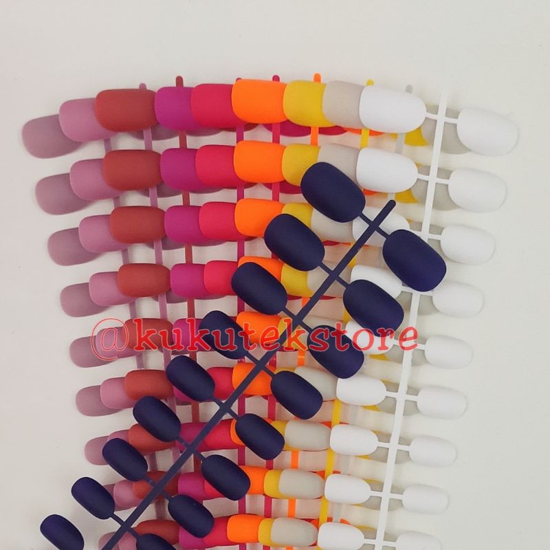 Kuku Palsu Nail Art Fake Nails False 24 Pcs Short Oval MATTE Doff Pendek Warna Polos Simple part 2