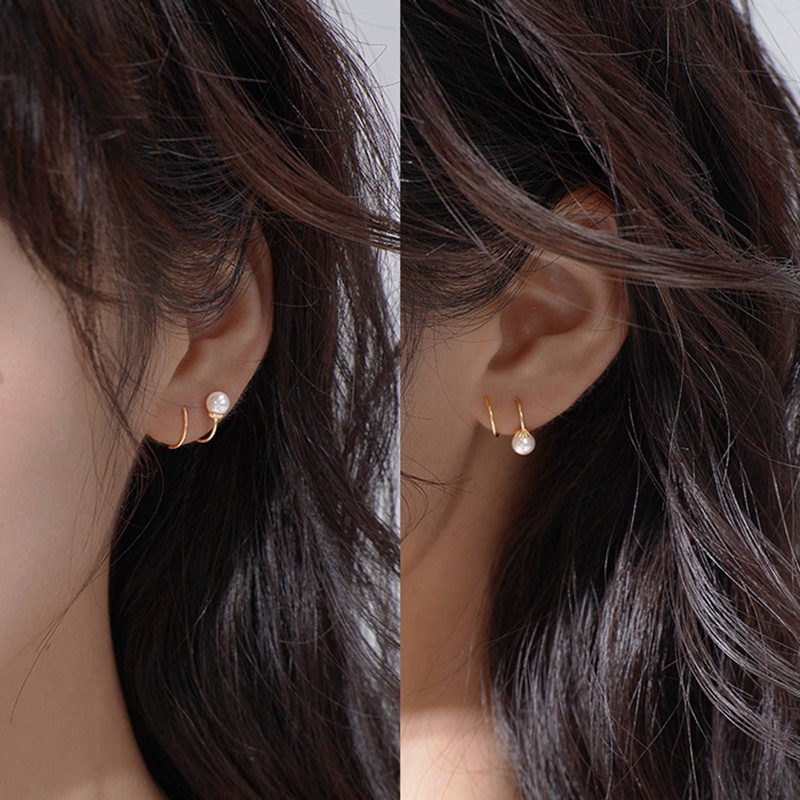 Anting Stud Liontin Mutiara Putih Bahan Sterling Silver