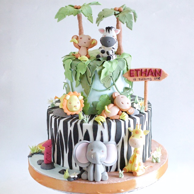 

kue, cake ultah / birthday jungle/ zoo populer cute animal