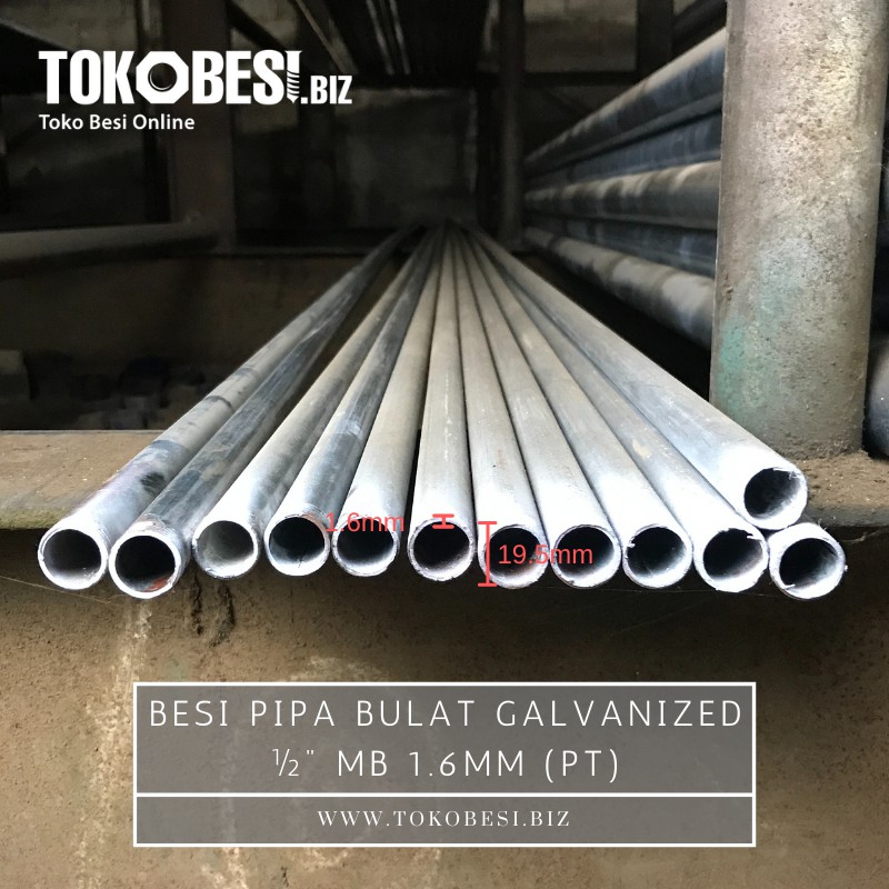 Besi Pipa Bulat Galvanized ½" putih mb (1.6mm)