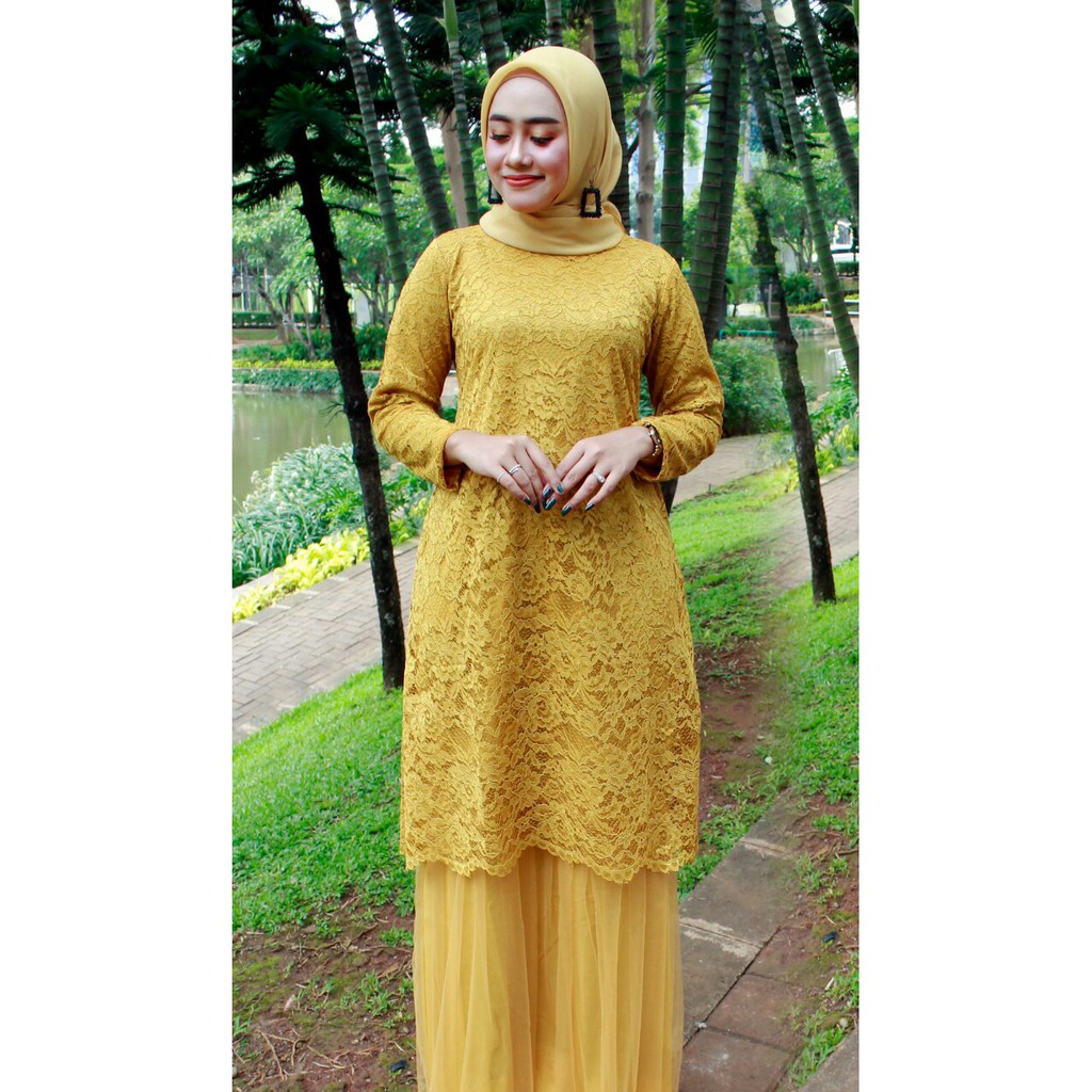 kebaya tunik brukat kombinasi tulle/kebaya tunik/gamis brukat/kebaya cantik /kebaya dress/kebaya