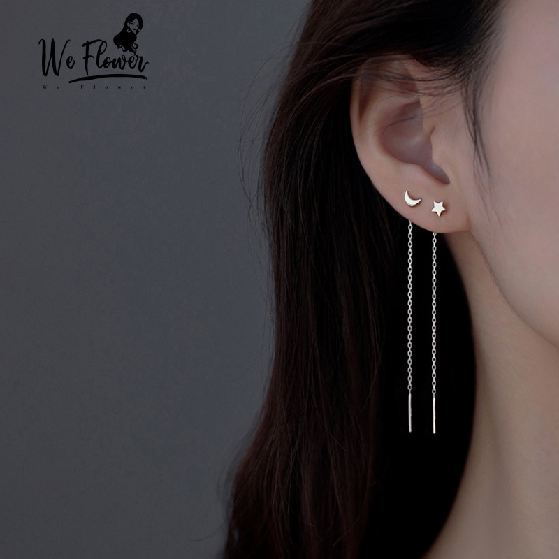 We Flower S925 Silver Long Chain Tassel Star Moon Dangle Earrings for Women Girls