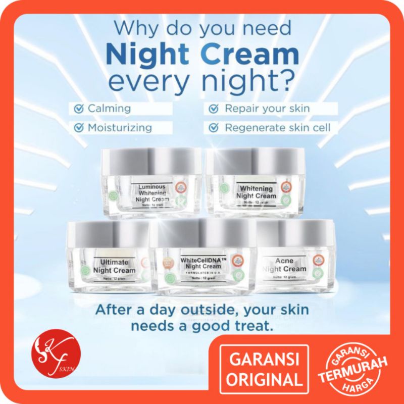 Night cream ms glow , whitening , acne , luminous , ultimate msglow