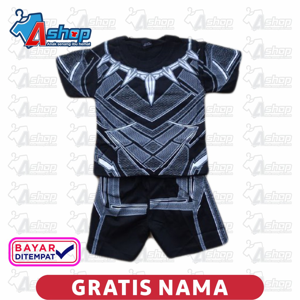 Baju Anak Setelan BlackPhanter Pendek Gratis Sablon Nama