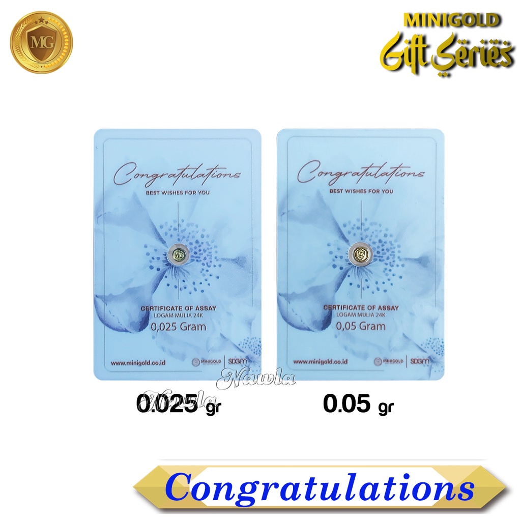 Minigold Gift Series 0.025 gram CONGRATULATIONS Asli Logam Mulia Emas 24 Karat Gift Card Hadiah Prestasi