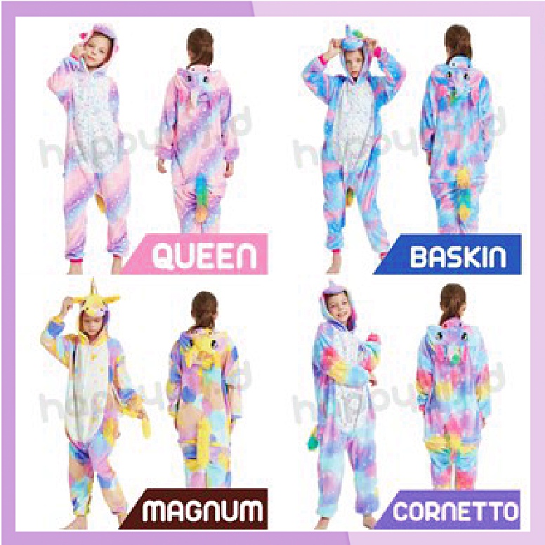 KOSTUM UNICORN SPECIAL ONESIE PIYAMA ANAK KID NEW ES KRIM ICE CREAM