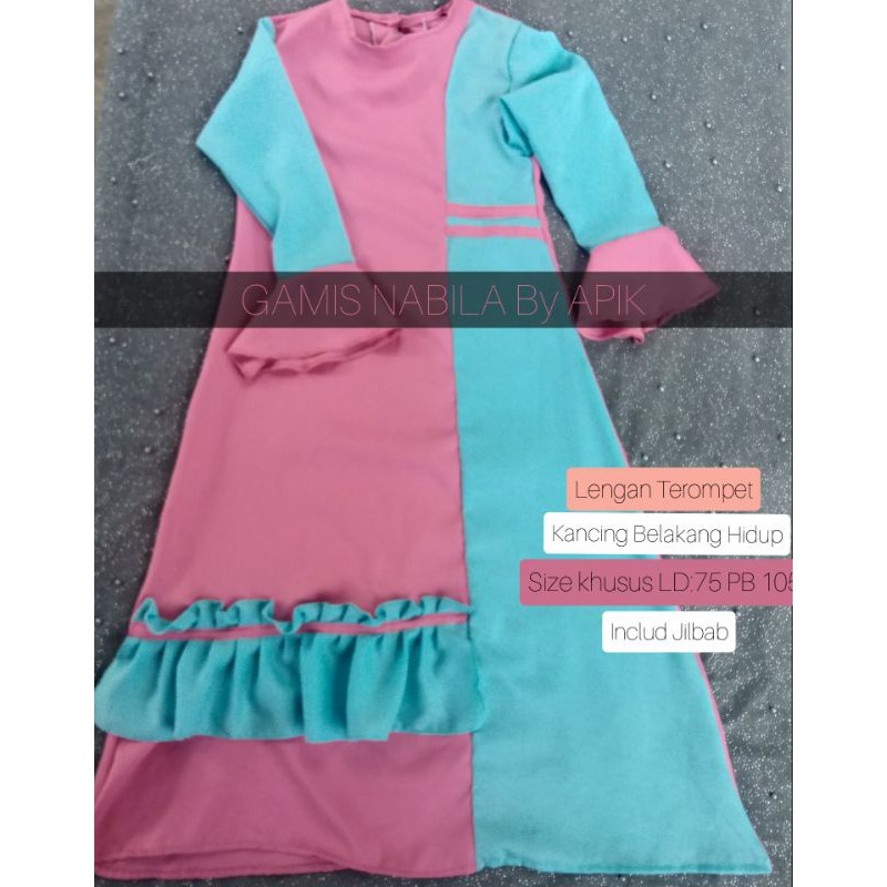 Gamis Remaja set jilbab murah/ Baju Muslim anak usia10 11 tahun bahan kain Moschino Moscrepe grade A