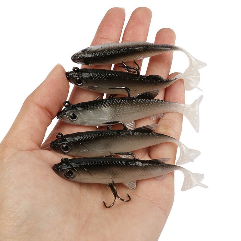 T-Tail Lembut Plastik Memancing Umpan 8 cm/13g Untuk Bass 3D Mata Swimbaits Treble Kait Dengan Dayung Ekor