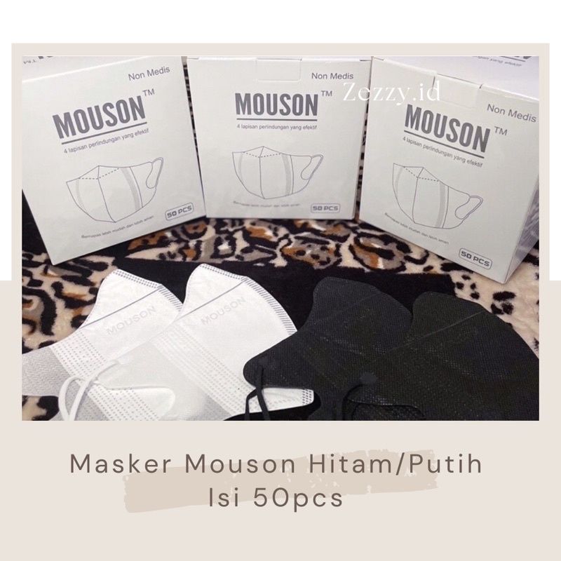 Masker Duckbill Mouson Alkindo Stark Hitam dan Putih Isi 50pcs