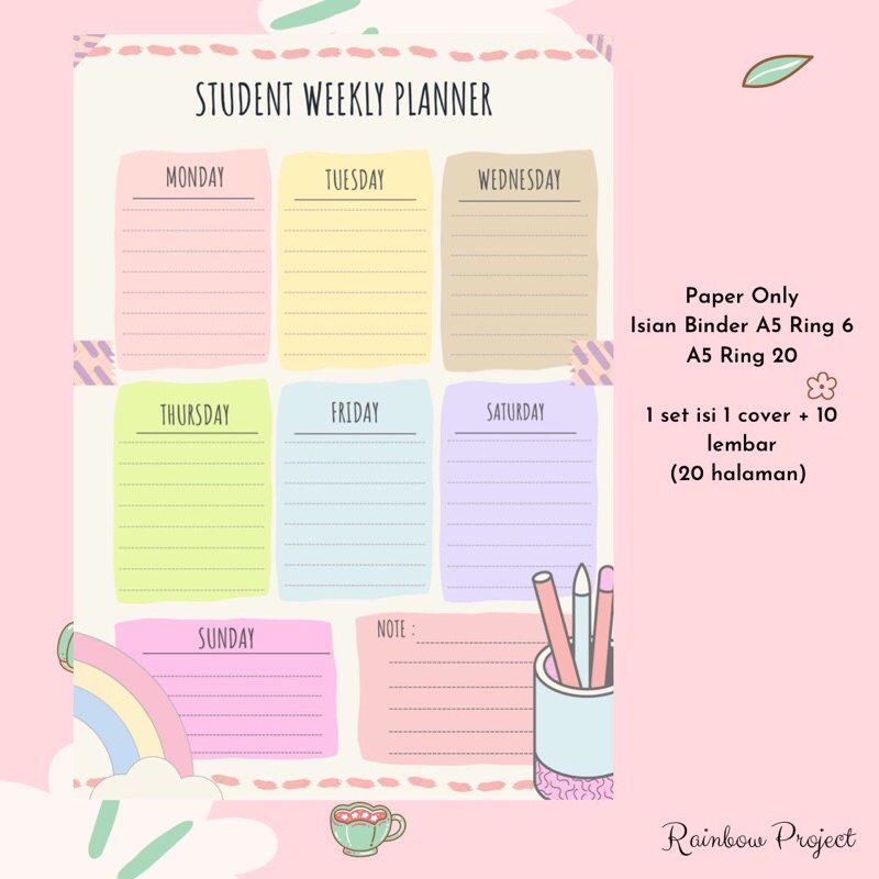 

Student Weekly Planner Jadwal Kegiatan Activity Pelajaran Sekolah Kuliah Journaling Daily Goals Tantangan Menabung Daily Planner Tabungan Target Isi Binder Notebook Notepad Loose Leaf