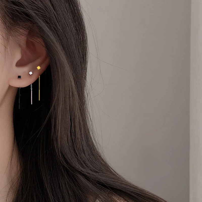 2pcs / Set Anting Rumbai Panjang Liontin Geometris Warna Emas Bahan Alloy