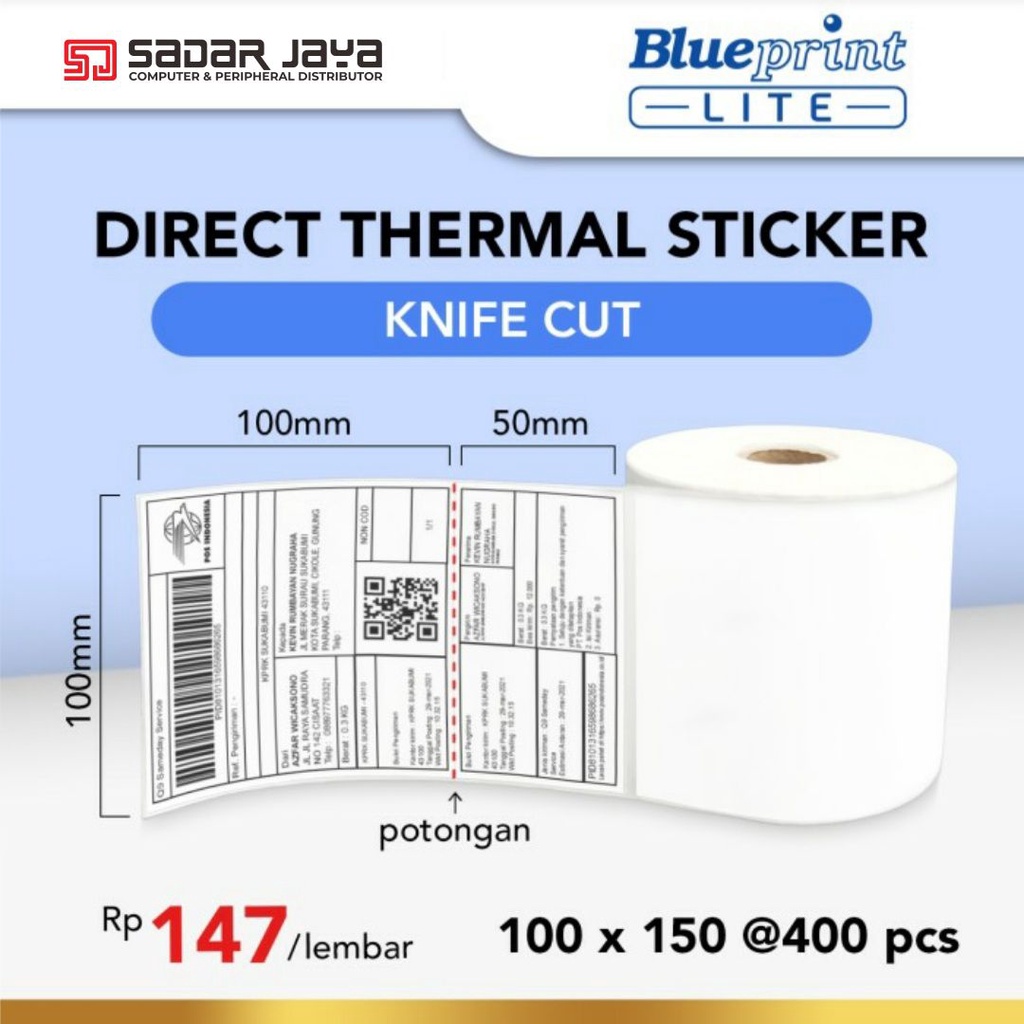 

BLUEPRINT Lite Direct Thermal Sticker Resi 100x150 mm 400Pcs Knife Cut