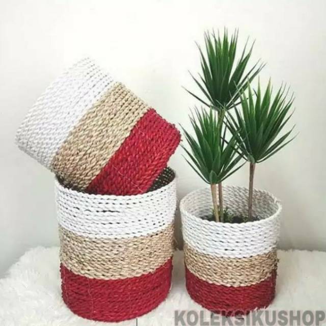 Keranjang anyaman seagrass pandan laut/pot tanaman