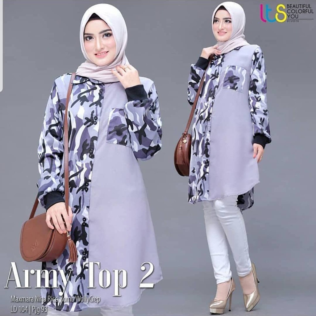 baju muslim atasan fashion wanita terbaru wallycrepe army tunik ST.FF