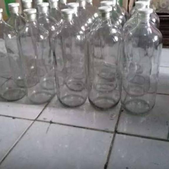 Harga Baru botol kaca bening 1 liter untuk botol jamu/botol bensin  TERATAS