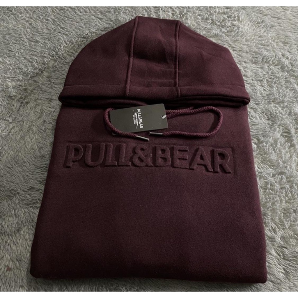 Jaket Hoodie Pull &amp; Bear Emboss Maroon  l Sweater Pull and Bear Sablon Timbul Premium Quality