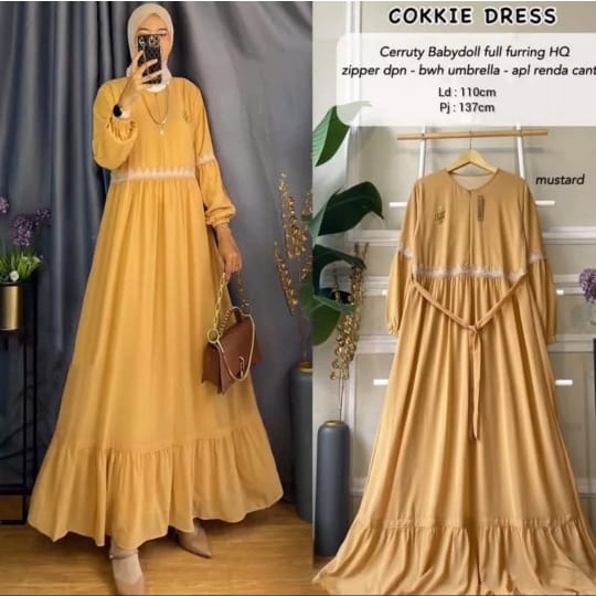 COOKKIE DRES BAHAN CERUTY BABYDOLL FULL FURING APLIKASI RENDA UKURAN LD 110 CM PB 138 CM  BAJU GAMIS WANITA TERBARU KEKINIAN  BAJU DRES WANITA SIMPLE , ELEGAN , HARGA MURAH COCOK UNTUK KONDONGAN  BAJU DRES 2022