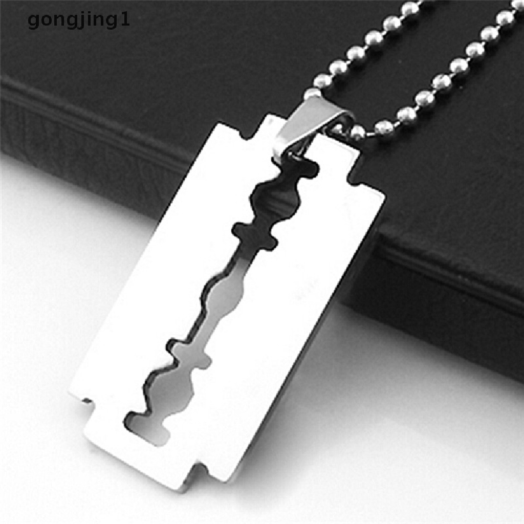 Kalung Rantai Dengan Liontin Pisau Cukur Bahan Stainless Steel Untuk Pria