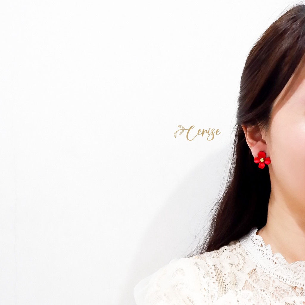 Madelief Earrings | Anting tusuk bunga merah korea cantik aksesoris wanita trendy stylish