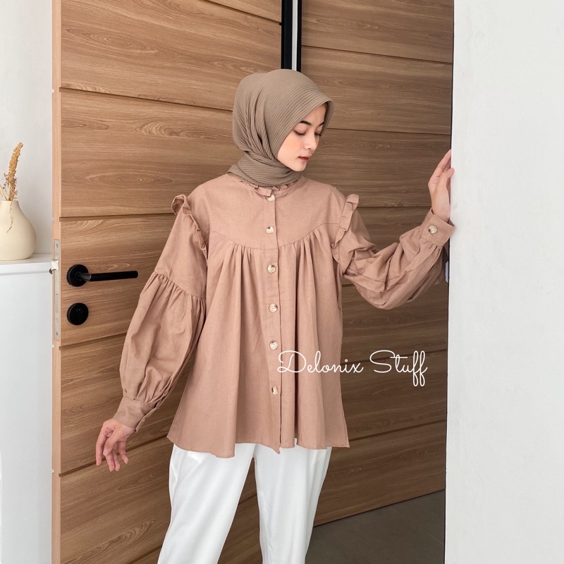 Delvina ruffle linen shirt