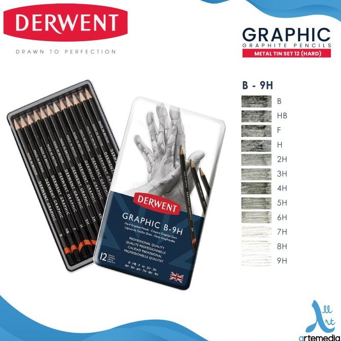 

Pensil Gambar Derwent Graphic Pencil 12 Metal Tin Drawing Sketching - HARD