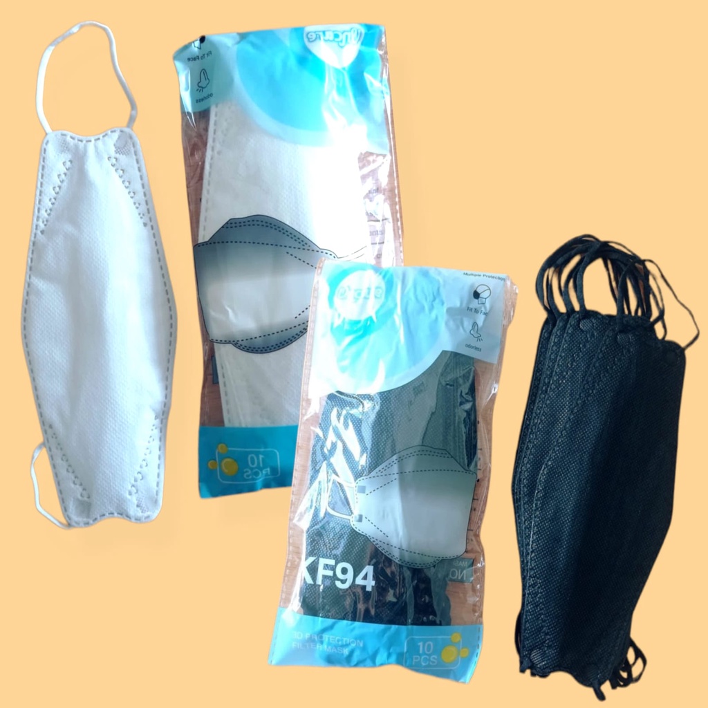 PROMO KF94 10 PC  - MASKER 4PLY DR ITC ONCARE FISH MASK KOREA HITAM PUTIH ABU