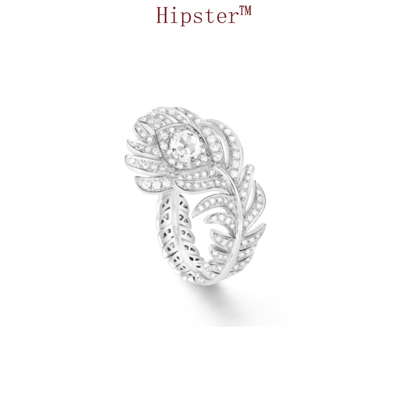 Best Selling Featured Personality Affordable Luxury Feather White Gold Color Full Diamond Ring