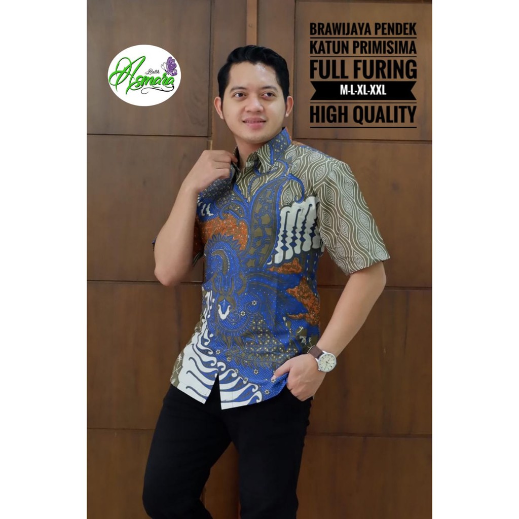 BRAWIJAYA PENDEK Kemeja Batik Pria Lengan Pendek Katun Halus FULL FURING Batik Asmara