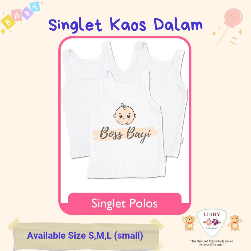 LIBBY - Singlet Kaos Dalam Putih / Warna Polos set 3pcs size SML Kecil