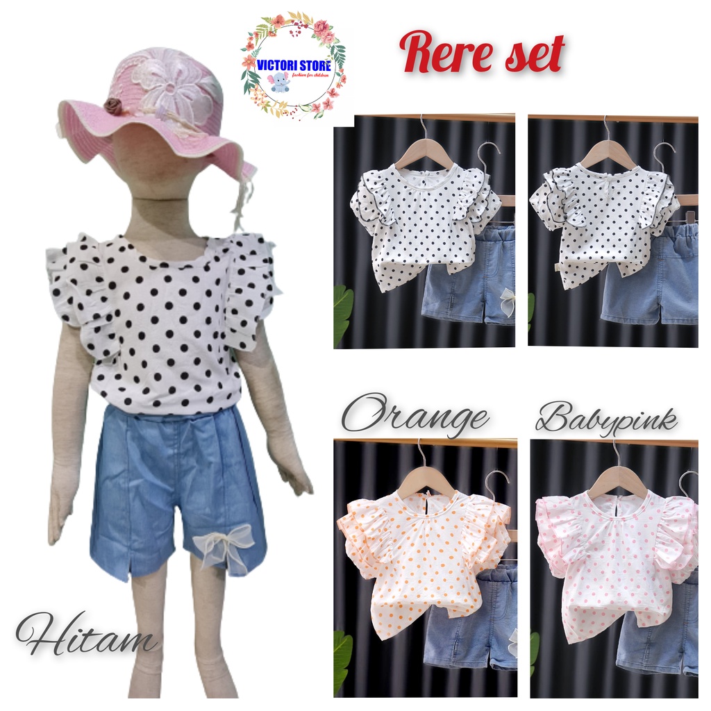 Setelan Anak Perempuan RERE Baju Anak Bayi Motif Polkadot Import