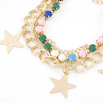 LRC Gelang Fashion Multicolor Gemstone Decorated Star Shape Design Alloy Korean Fashion Bracelet A39