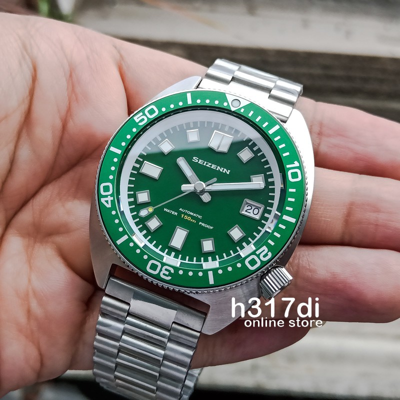 Ready Jam Tangan Merkur Seizenn Mini Turtle Homage Seiko NH35 Green Diver