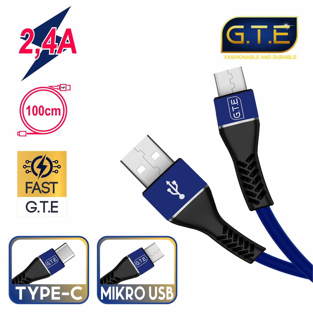 Kabel Data Mikro USB GTE Fast Charging 2.4A