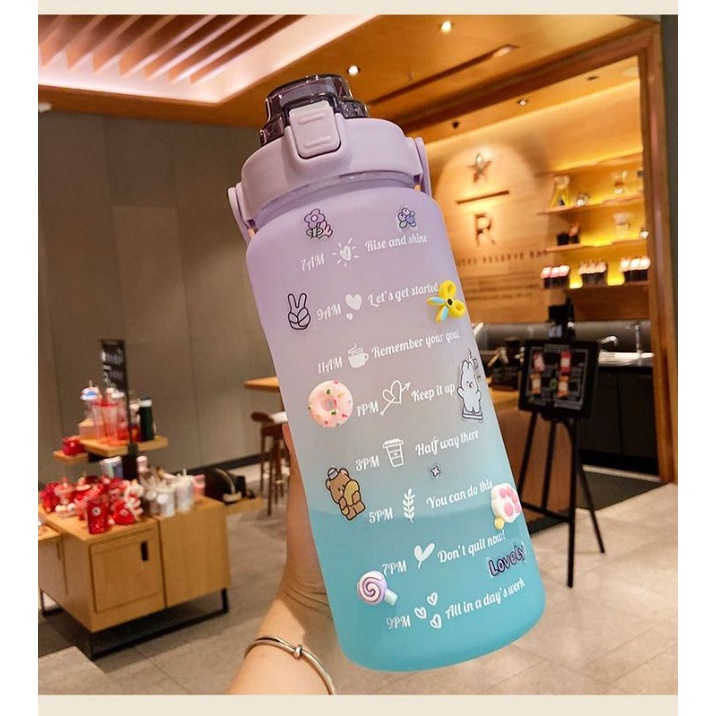 ((READY)) BAKUL UNIK - YIBEN Botol minum pastel jumbo 2L seperti Quifit / botol transparant bening tumbler 2 liter-Ungu pastel