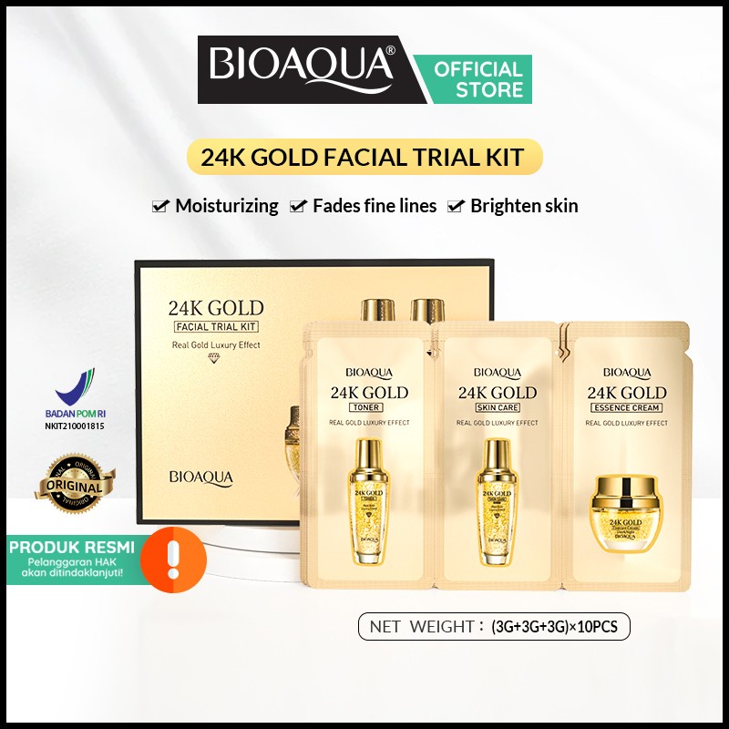 ⭐️ Jendela Kosmetik ⭐️ ( BPOM ) BIOAQUA 24K Gold Facial Trial Kit / Bioaqua 24k Gold Skin Care