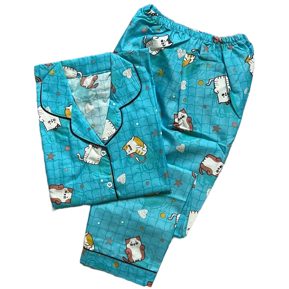 BAJU TIDUR WANITA / SETELAN PIYAMA WANITA KATUN MOTIF KARAKTER CP/PP