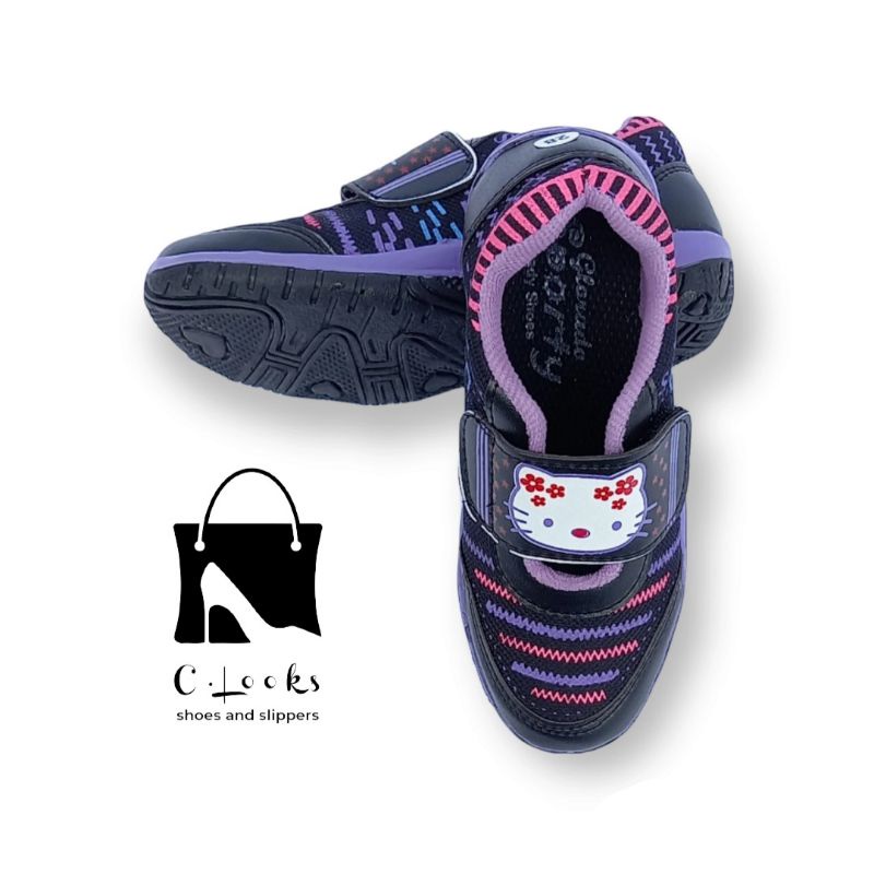 Sporty LB Garis Hello Kitty Sepatu Anak Perempuan Size 26-30 Hitam Ungu