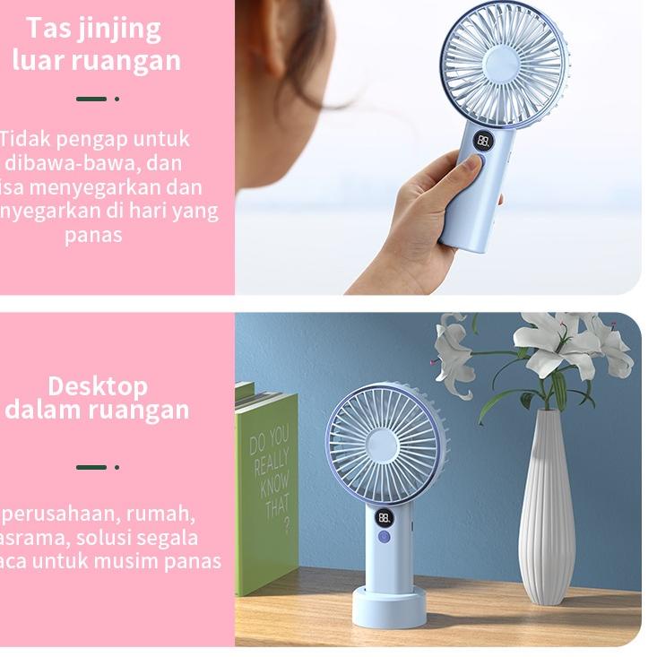 Borong Meriah Kipas Angin Portabel 2400mah Super Kapasitas tinggi Enam Kecepatan Adjustable Power Wind Ultra Tenang Mini Murah Kipas Desktop Kipas Genggam LED Digital Display Type C Cooling Office Outdoor Travel home