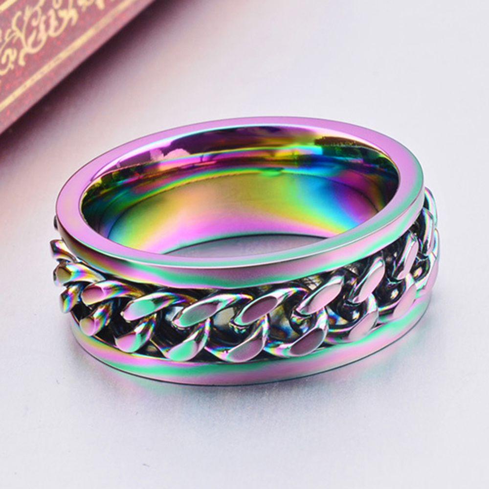 Cincin Rantai Rotatable Nanas Punk Perhiasan Fashion Anti Karat Pria Wanita Unisex Baja Titanium