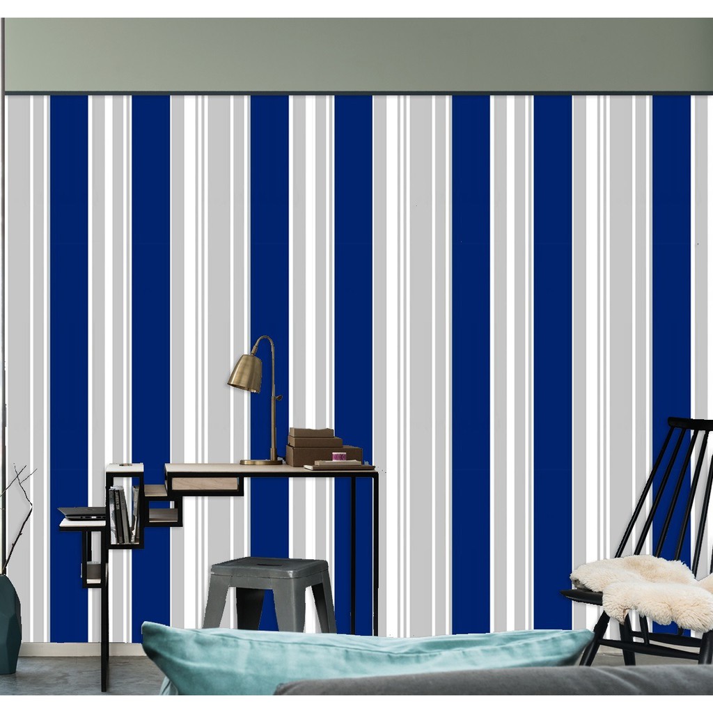 [1 kg 3ROL] Wallpaper Stiker Dinding Motif Salur Navy | Wallpaper Dinding Kamar Tidur | Walpaper |5M