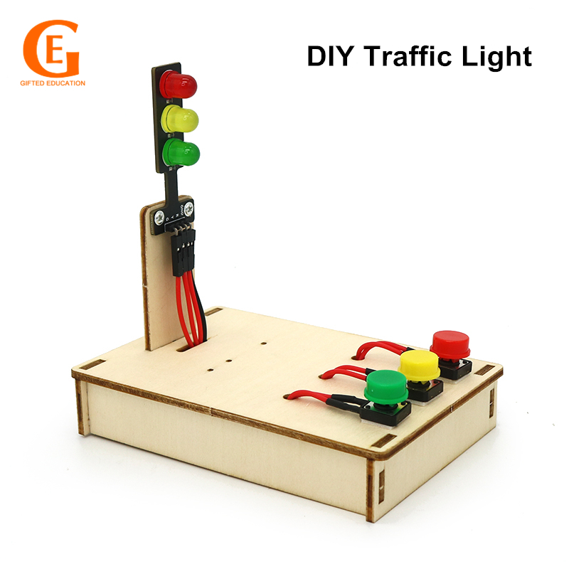 Mainan Rakitan Puzzle Lampu Lalu Lintas Elektrik Handmade DIY Bahan Kayu Untuk Edukasi Dini Anak