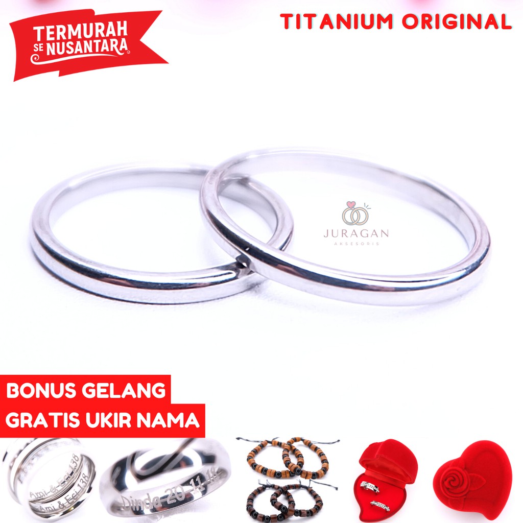 [UKIR NAMA + BOX HATI] Cincin Couple BUCIN Titanium M41 BONUS Gelang Couple