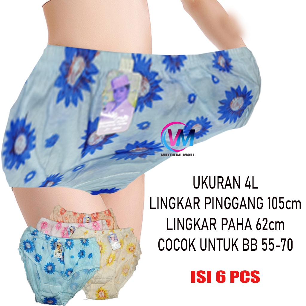 6 PCS Celana Dalam Wanita Jumbo 4L / Celana Dalam Wanita Jumbo xxxl murah - LP 105cm - Celana Dalam 