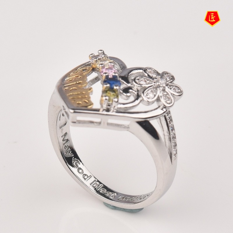 [Ready Stock]925 Silver Color Separation Diamond Heart-Shaped Ring