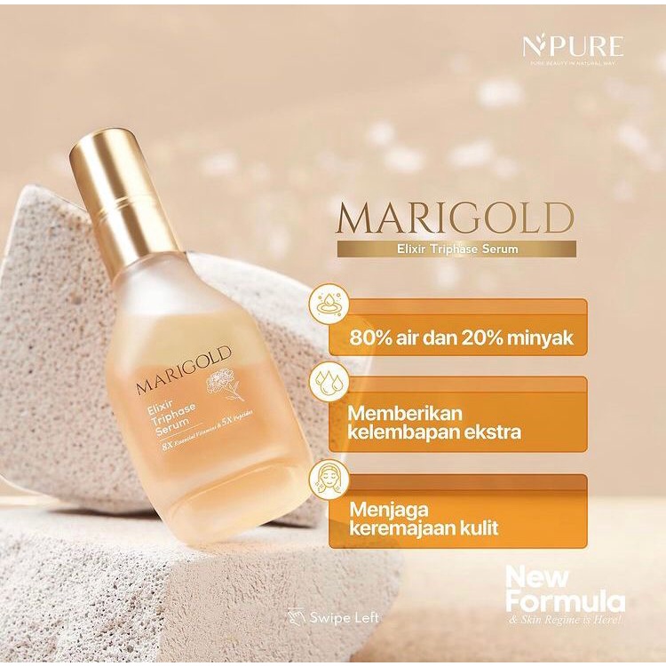 BPOM NPURE Marigold Elixir Triphase Serum Anti Aging Pengencang Wajah Mencegah Kerutan Menyamarkan Garis Halus