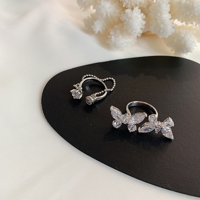 1 Set Cincin Butterfly Adjustable Aksen Berlian Imitasi Untuk Wanita