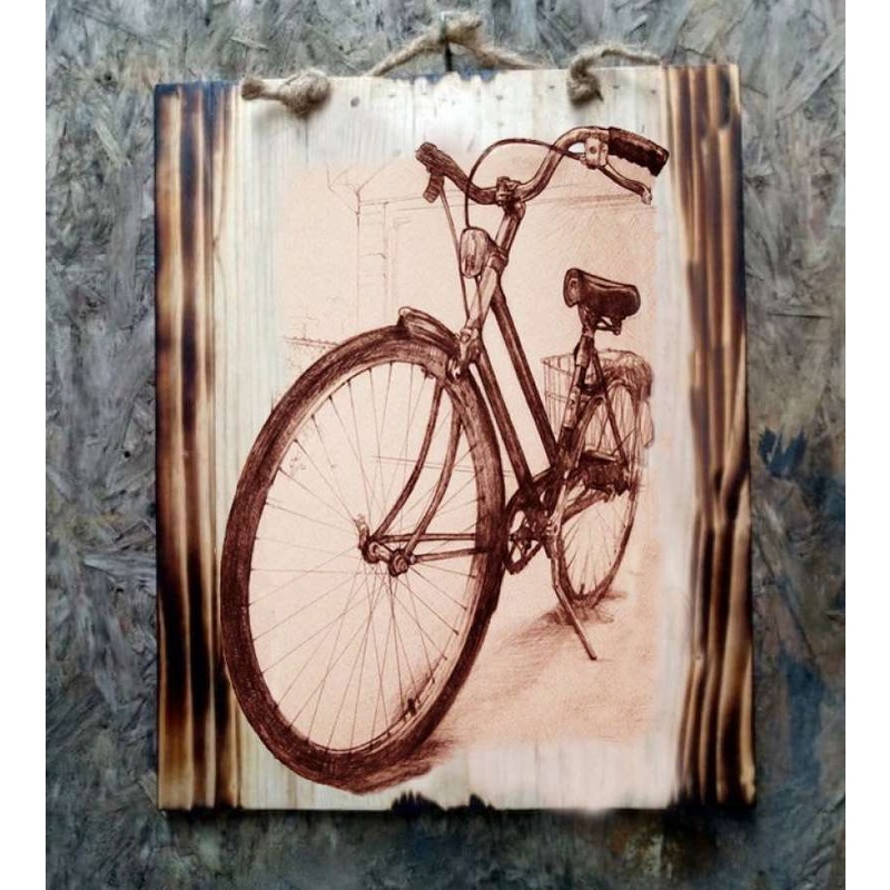HIASAN DINDING CAFE KAMAR LUKISAN KAYU SEPEDA ONTEL PAJANGAN